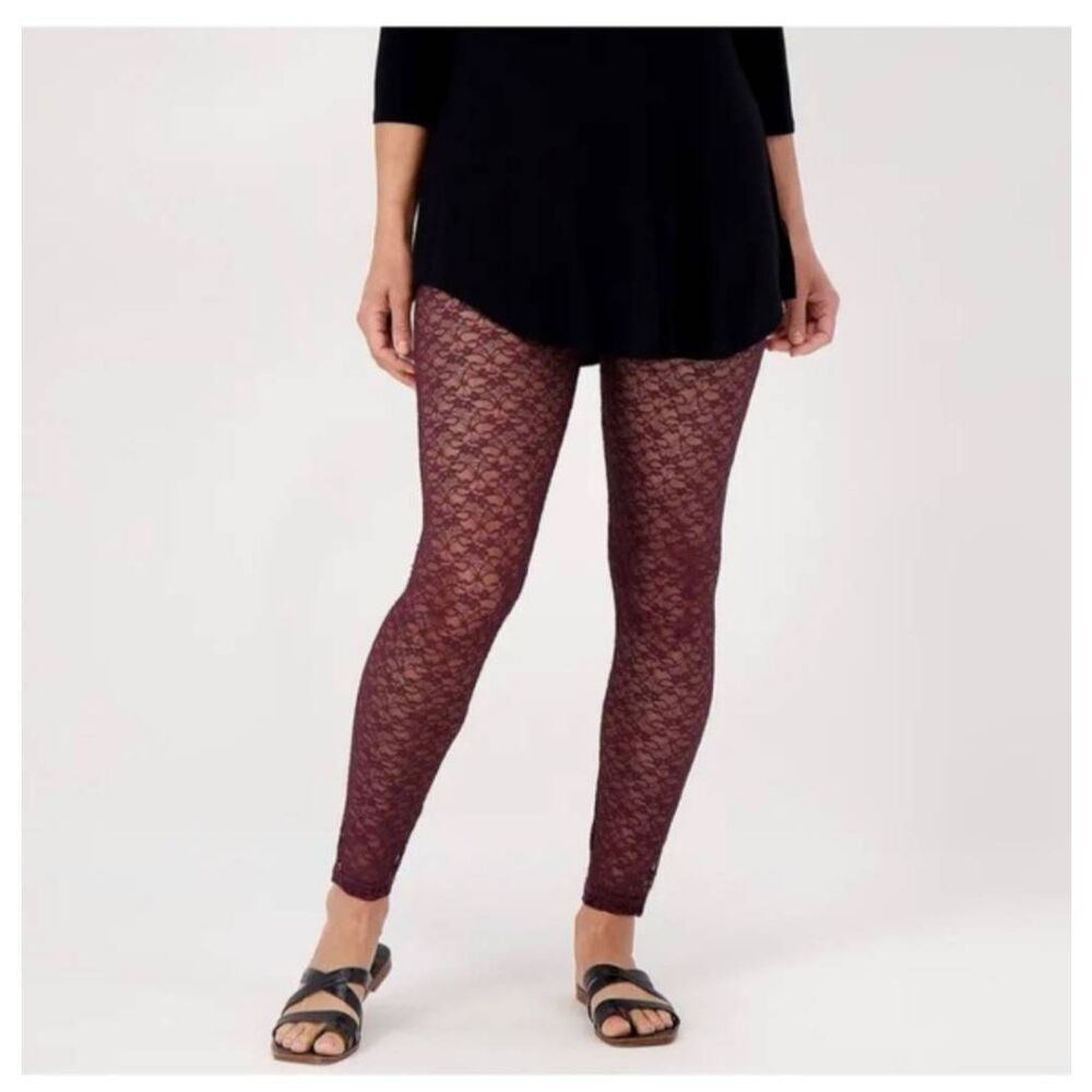 LOGO Lori Goldstein Lace Layering Leggings Pants Burgundy Red Women's 2XL Boho
